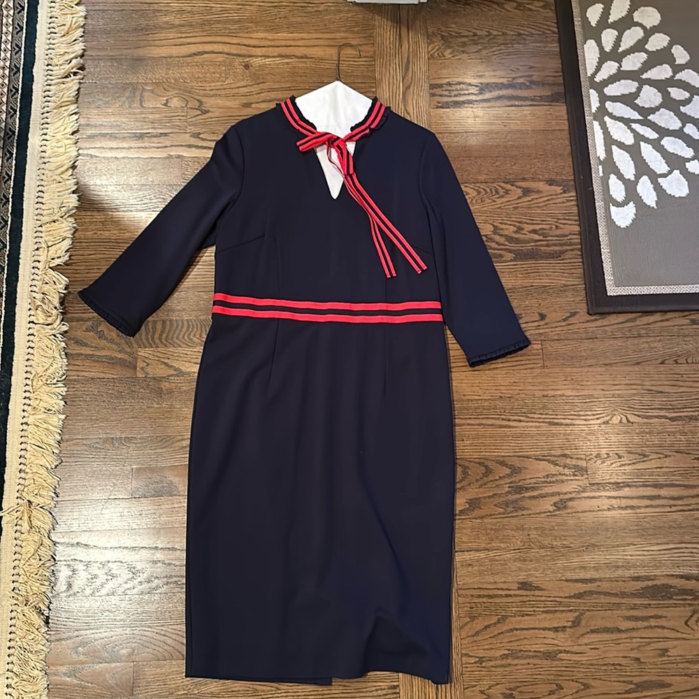 Boden Navy Long Sleeve Dress with Red Accents